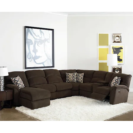 Casual Four Piece Sectional Sofa w/ Full Sleeper and Drink Console